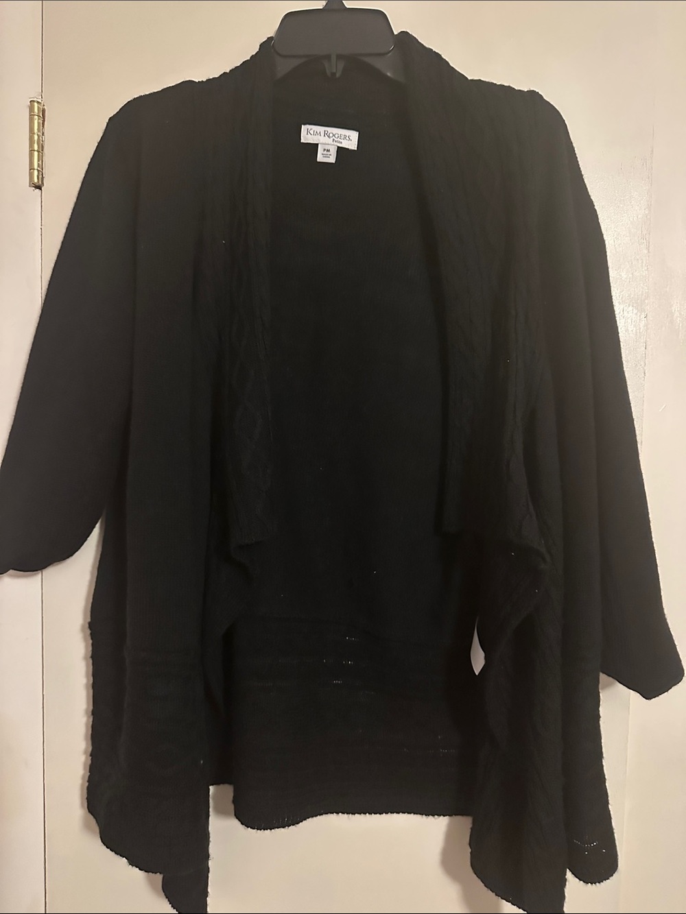 Kim Rogers Black Open-Front Draped Cardigan